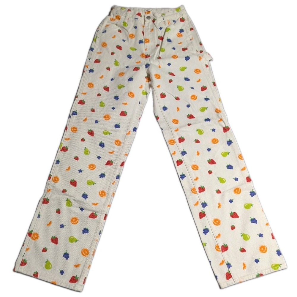 PacSun 90s BF Carpenter Jeans Womens 26 White Fruit Print Baggy Y2K Pants